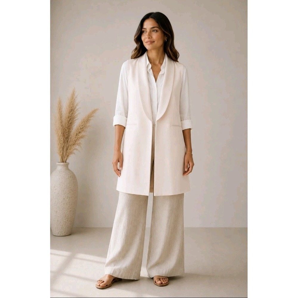 Alice + Olivia Cream Shawl Collar‎ Sleeveless Longline Vest Blazer Women's 4
